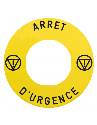 Harmony étiquette circulaire diam. 60mm jaune logo EN13850 ARRET D URGENCE pr ZBZ3605 SCHNEIDER ZBY9130T