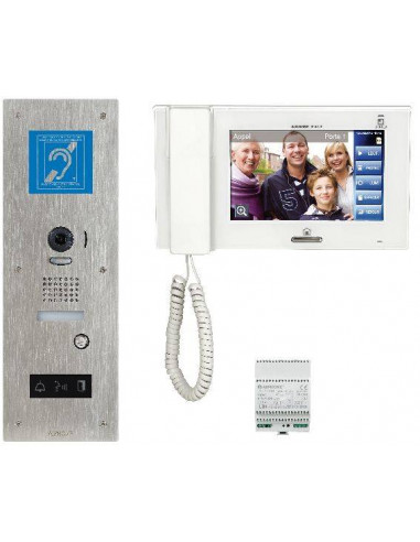Kit vidéo access boucle magnétique platine inox encastrée JPDVFLBM écran JP4MED et alim. PS2420D AIPHONE JPS4AEDFLBM 130341