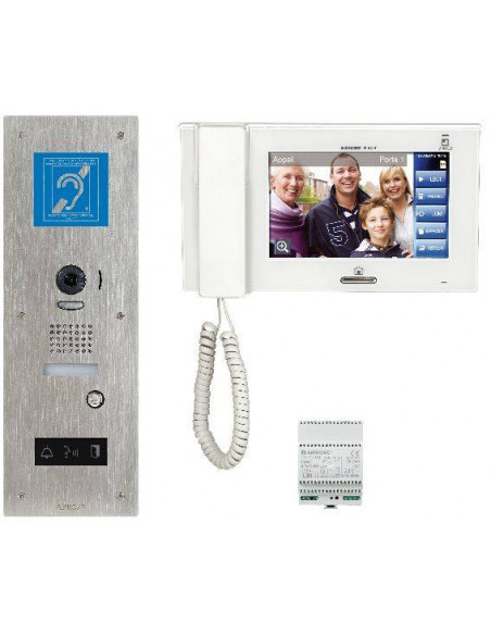 Kit vidéo access boucle magnétique platine inox encastrée JPDVFLBM écran JP4MED et alim. PS2420D AIPHONE JPS4AEDFLBM 130341