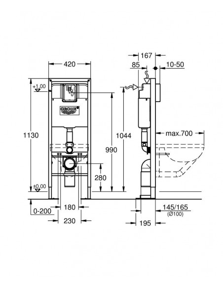 BATI SUPPORT RAPID SL WC 42 CM AUTOPORTANT GROHE 38599001