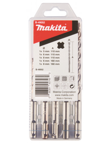 COFFRET DE 5 FORETS SDS-PLUS 2T MAK2 MAKITA B-49052