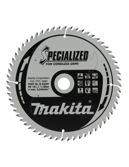LAME TCT MDF 190x20MM 60DENTS MAKITA B-53291