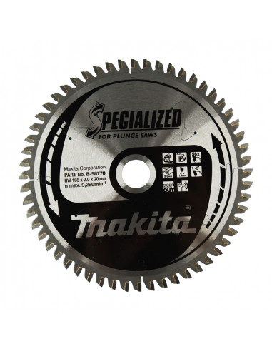 Lame de scie circulaire alliage T.C.T spécialisé 165 x 20 mm 56 dents MAKITA B-56770