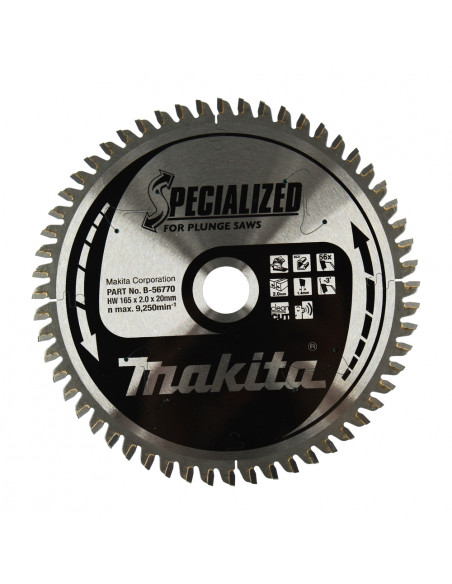 Lame de scie circulaire alliage T.C.T spécialisé 165 x 20 mm 56 dents MAKITA B-56770