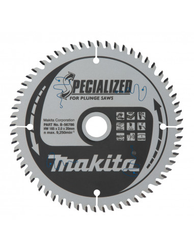 Lame pour scie circulaire alliage T.C.T spécialisé MDF 165 x 20 mm 60 dents MAKITA B-56786