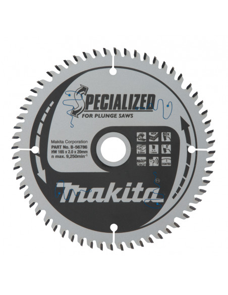 Lame pour scie circulaire alliage T.C.T spécialisé MDF 165 x 20 mm 60 dents MAKITA B-56786