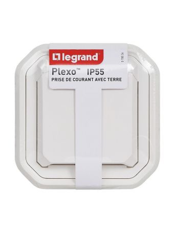 Prise de courant avec volet Plexo complet encastré avec griffes blanc LEGRAND 070034
