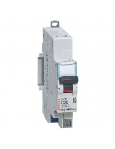 Disjoncteur Phase+Neutre DNX³4500 6kA arrivée et sortie borne automatique 1P+N 230V 20A courbe D 1 module LEGRAND 406810