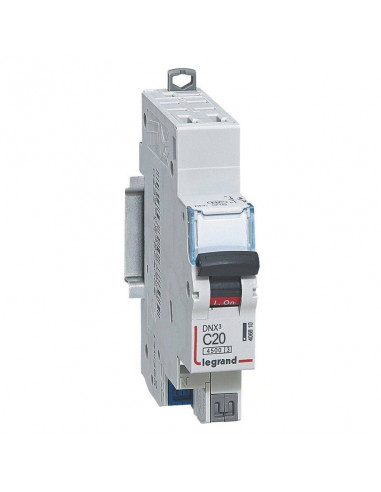 Disjoncteur Phase+Neutre DNX³4500 6kA arrivée et sortie borne automatique 1P+N 230V 20A courbe D 1 module LEGRAND 406810