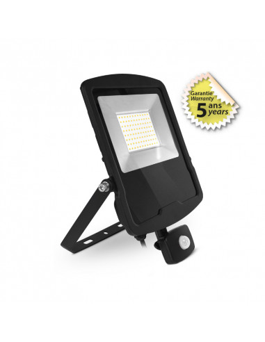 LUMOS PROJECTEUR 70W 3000K PLAT NOIR IP65 + DETECT IR 5ANS MIIDEX VISION-EL 100157