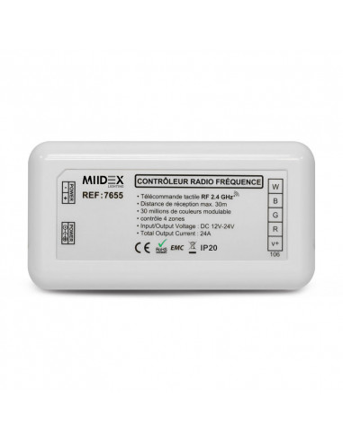 CONTROLEUR RADIO FREQUENCE 4 ZONES RGB + BLC 12-24V DC MIIDEX VISION-EL 7655