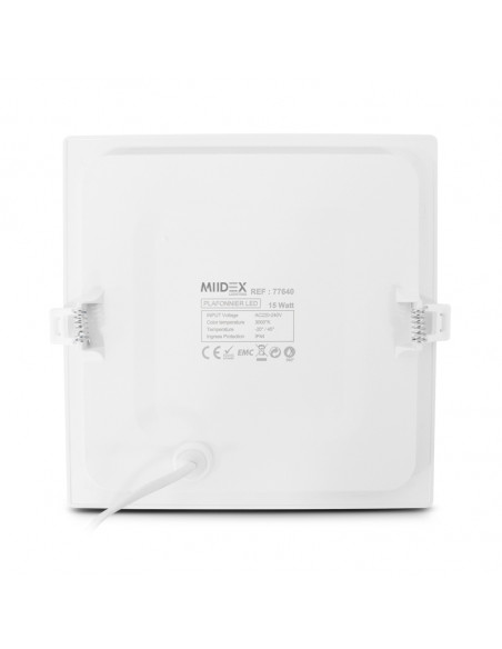 Plafonnier LED Blanc 200mmx200mm 15 Watts 3000K Slimy Carré MIIDEX VISION-EL 77640