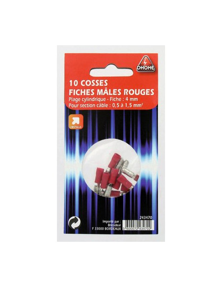COSSE CYL MALE ROUGE 4MM (10 pièces) DHOME MPD 1,25-156