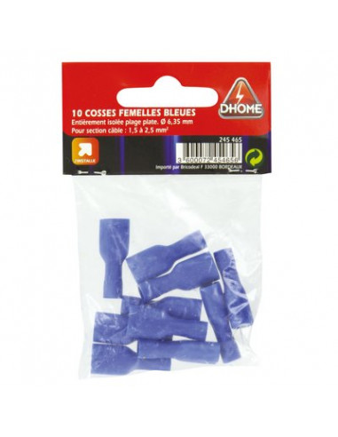 COSSE ISOL FEM BLEU 6,35MM (10 pièces) DHOME FDFD 2-250