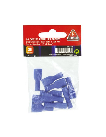 COSSE ISOL FEM BLEU 6,35MM (10 pièces) DHOME FDFD 2-250