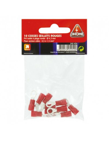COSSE ŒILLET ROUGE 4,3MM (10 pièces) DHOME RVS 1,25-4