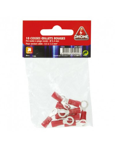 COSSE OEILLET ROUGE 5,3MM (10 pièces) DHOME RV 1,25-5