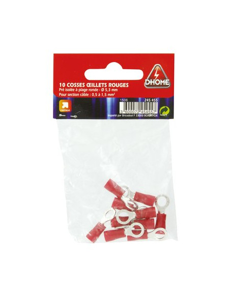 COSSE OEILLET ROUGE 5,3MM (10 pièces) DHOME RV 1,25-5