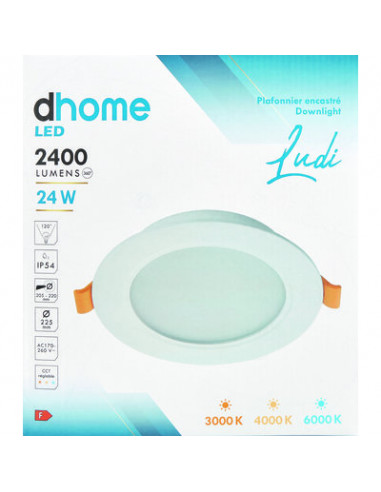 DOWNLIGHT LUDI D225 CCT IP54 DHOME CX-DL266-24W  