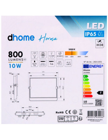 PROJ EXTER HORMA 10W 3000K DHOME BQ-FLT-10W-IC