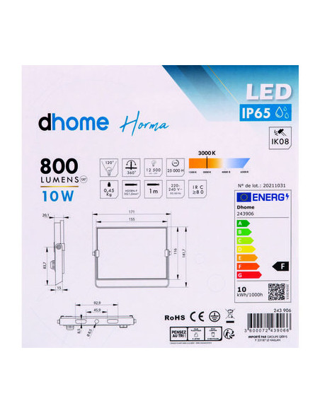 PROJ EXTER HORMA 10W 3000K DHOME BQ-FLT-10W-IC