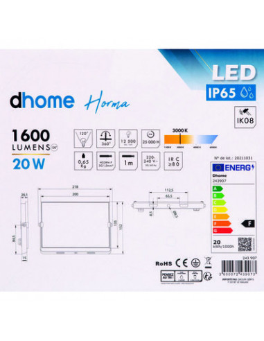 PROJ EXTER HORMA 20W 3000K DHOME BQ-FLT-20W-IC