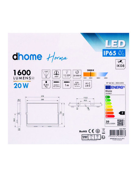 PROJ EXTER HORMA 20W 3000K DHOME BQ-FLT-20W-IC