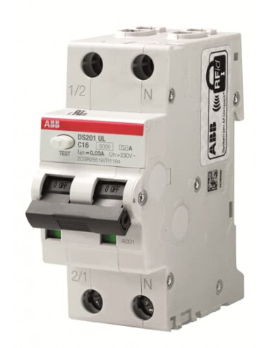 Disjoncteur Différentiel-DS201UL-1P+N (droite)-30A-Cbe C-6KA-30mA Type A- UL/CSA 2CSR255187R1304 ABB L259081