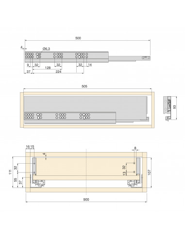 Kit de tiroir pour cuisine et salle de bain Vertex de hauteur 93 mm avec panneaux incluses EMUCA 3173235