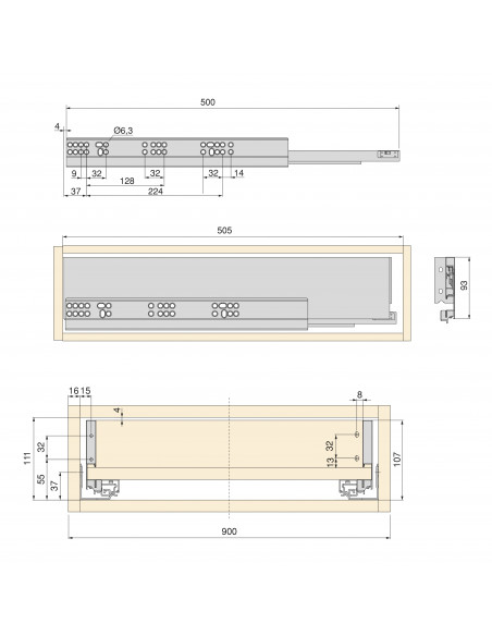 Kit de tiroir pour cuisine et salle de bain Vertex de hauteur 93 mm avec panneaux incluses EMUCA 3173235