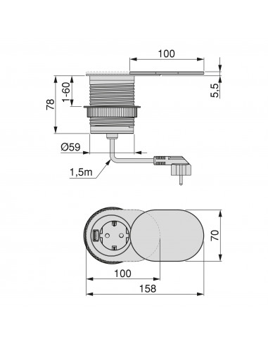 Multiconnecteur Vertikal Flat 60 avec couvercle coulissant (60mm) EMUCA 5048065