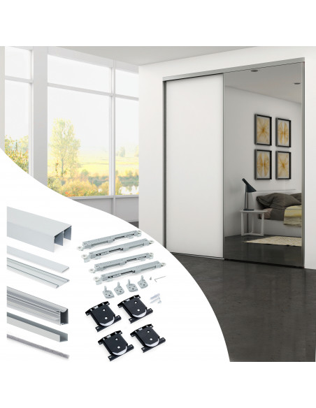 Système coulissant pour armoires à 2 portes avec roulement inférieur avec profils Wave et fermeture amortie EMUCA 6030462