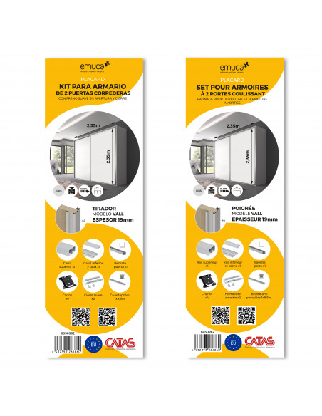 Système coulissant pour armoires à 2 portes roulement inférieur Placard 90 profils Vall fermeture amortie EMUCA 6030962
