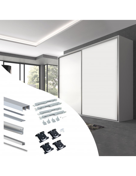 Système coulissant pour armoires à 2 portes roulement inférieur Placard 90 profils Vall fermeture amortie EMUCA 6030962