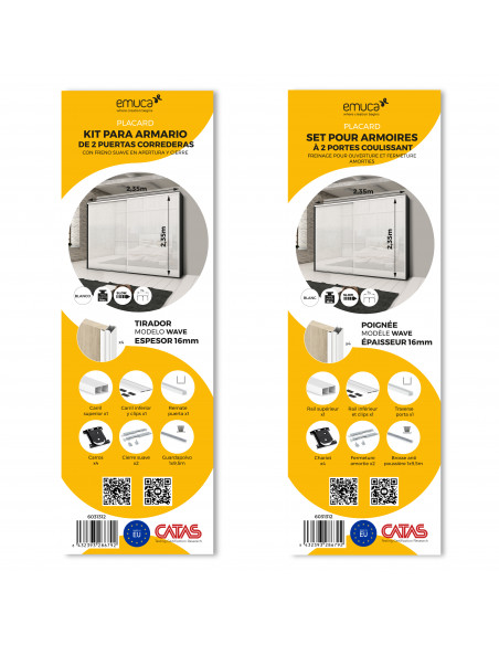 Système coulissant armoires 2 portes roulement inférieur Placard 74 profils Wave fermeture amortie EMUCA 6031312