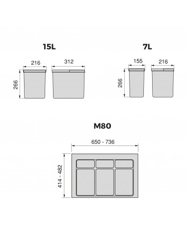 Kit de poubelles avec base Recycle pour tiroir de cuisine EMUCA 8939523