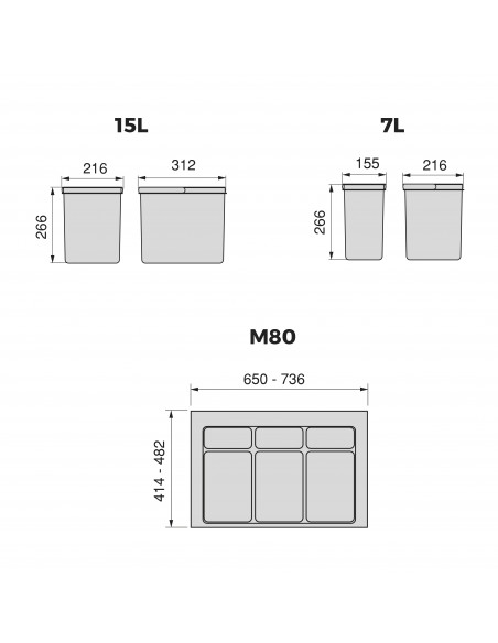 Kit de poubelles avec base Recycle pour tiroir de cuisine EMUCA 8939523