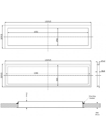 Cadre encastré pour panneau led 300x1200 RAL9016 INTEGRATECH QTRF30120W