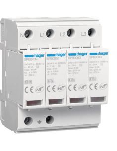 Parafoudre 4P T2 TNS/TT Uc 320V In 20kA Imax 65kA telesignalisation HAGER SPB465R