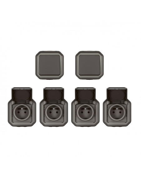 Lot de 2 va et vient + 4 prises de courant Plexo saillie anthracite LEGRAND 200494