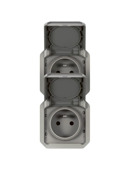 Double prise de courant précâblée 2x2P+T verticale étanche Plexo 16A 250V IP55 2 postes avec enjoliveurs finition gris LEGRAND 0
