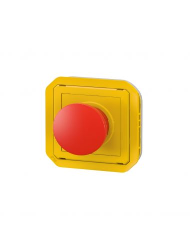 Coup de poing d'urgence poussoir à impulsion arrêt étanche Plexo IP55 avec enjoliveur jaune et bouton rouge LEGRAND 069547L