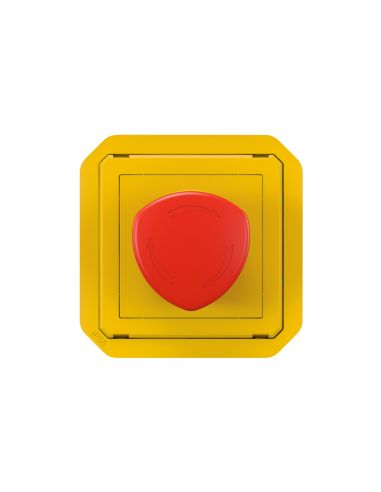 Coup de poing d'urgence poussoir déverrouillage 1/4 tour étanche Plexo IP55 avec enjoliveur jaune et bouton rouge LEGRAND 069549