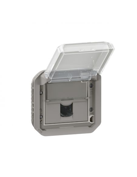 Prise informatique RJ45 catégorie 6 FTP étanche à volet Plexo IP55 avec enjoliveur finition gris LEGRAND 069569L