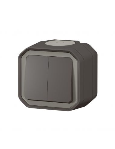 Commande double interrupteur ou poussoir Plexo complet saillie anthracite LEGRAND 069775L