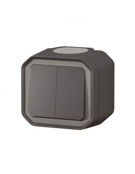 Commande double interrupteur ou poussoir Plexo complet saillie anthracite LEGRAND 069775L