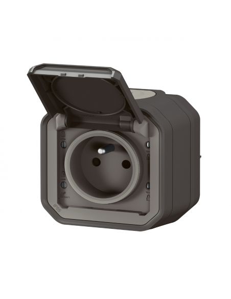 Prise de courant 2P+T Plexo complet saillie anthracite LEGRAND 069791L