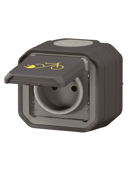 Prise de courant Plexo pour recharge vélo électrique complet saillie anthracite LEGRAND 069787L