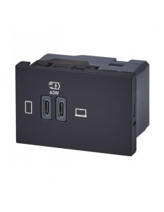 Prise double USB Mosaic Type-C 63W Power Delivery 3 modules noir LEGRAND 077675L 2