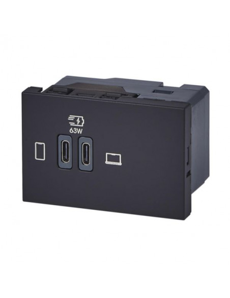 Prise double USB Mosaic Type-C 63W Power Delivery 3 modules noir LEGRAND 077675L
